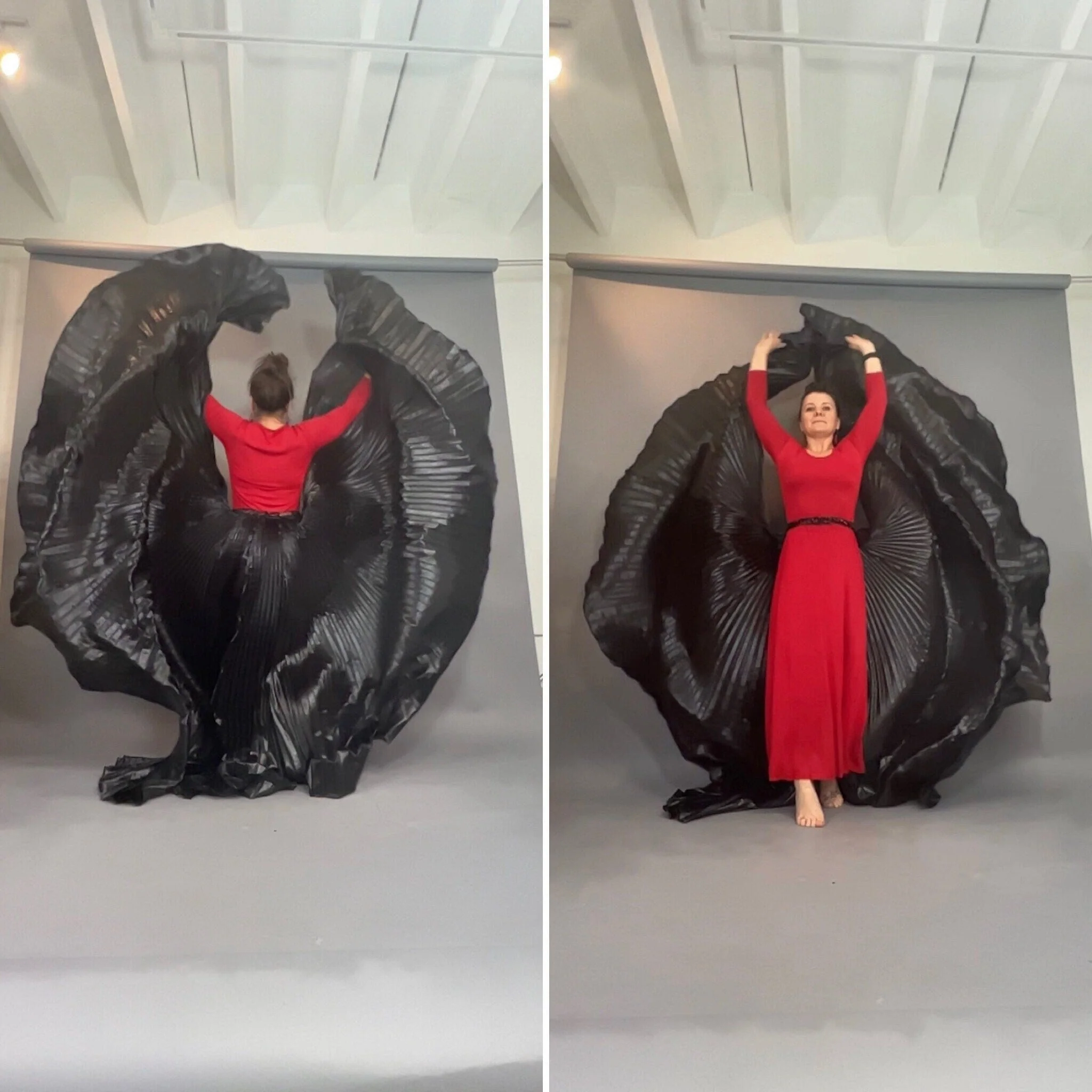 Black Pleated Cape, Oversize Maxi Skirt, Theatrical Half Skirt, Aerialist Costume Accessory, Performance Cloak, Dramatic Dancewear - Image 3