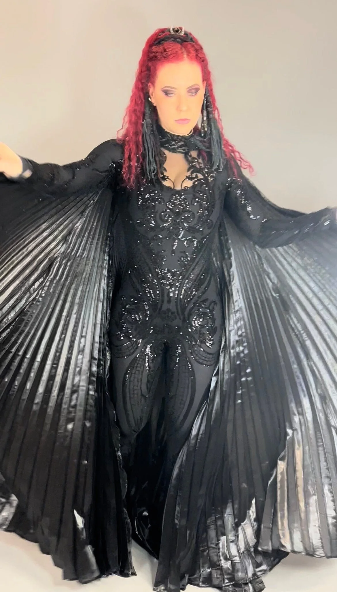 Black Pleated Cape, Oversize Maxi Skirt, Theatrical Half Skirt, Aerialist Costume Accessory, Performance Cloak, Dramatic Dancewear - Image 4