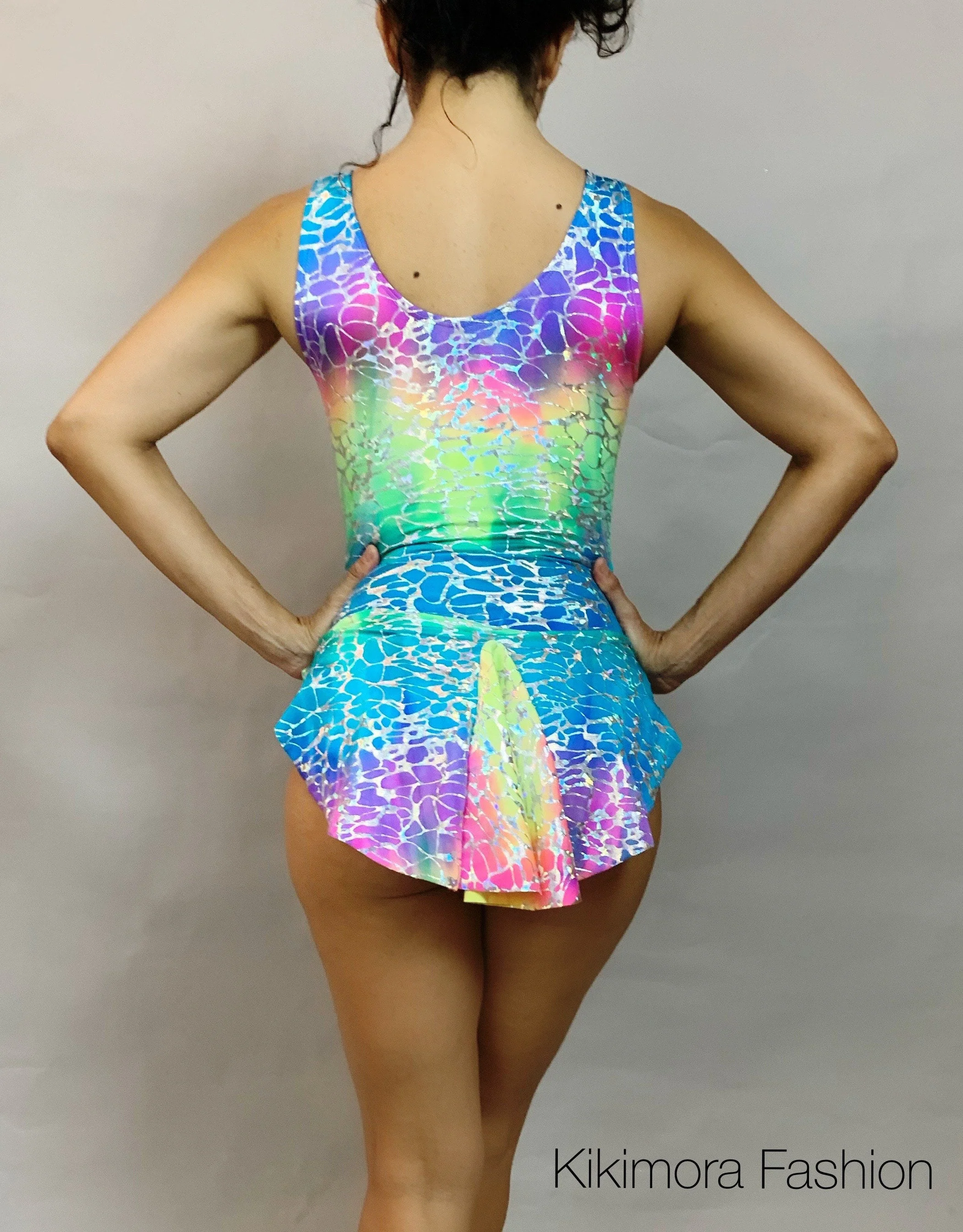 Glow-In-The-Dark Rainbow Leotard, Flare Skirt, Wide Straps - Image 3