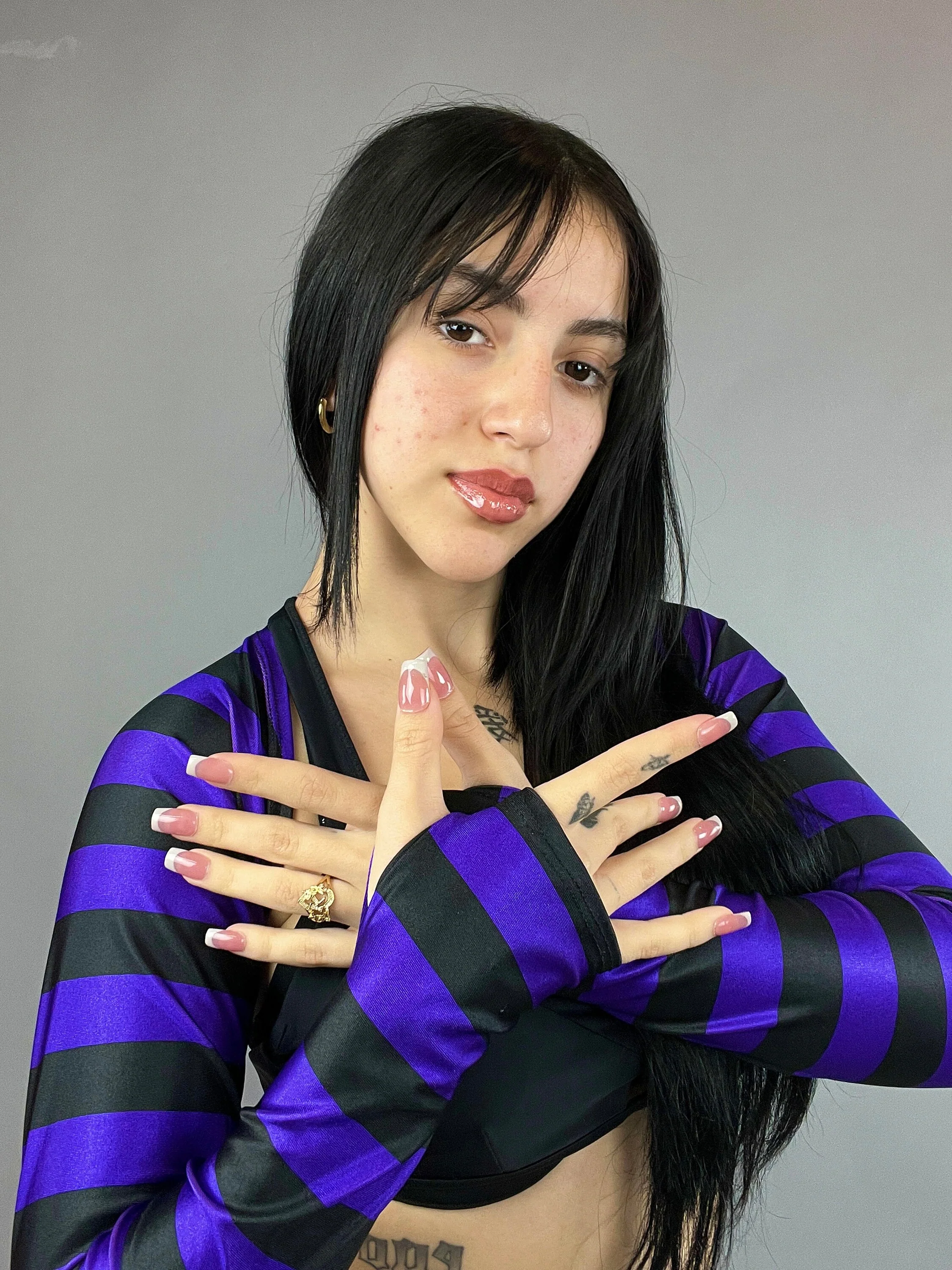 Purple and Black Striped Shrug, Upcycled Spandex Bolero, Futuristic Arm Sleeves, Festival Fashion Top, Edgy Rave Outfit, Custom Crop Top - Image 6