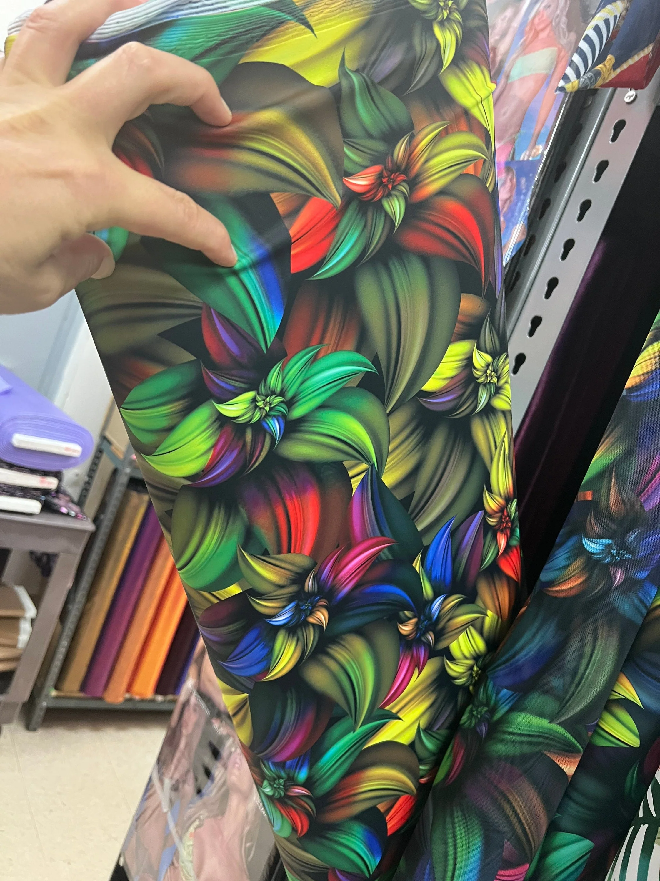 Psychedelic Neon Spiral Bell Bottom Catsuit, Sleeveless Halter Neck Stretch Spandex Performance Jumpsuit - Image 8