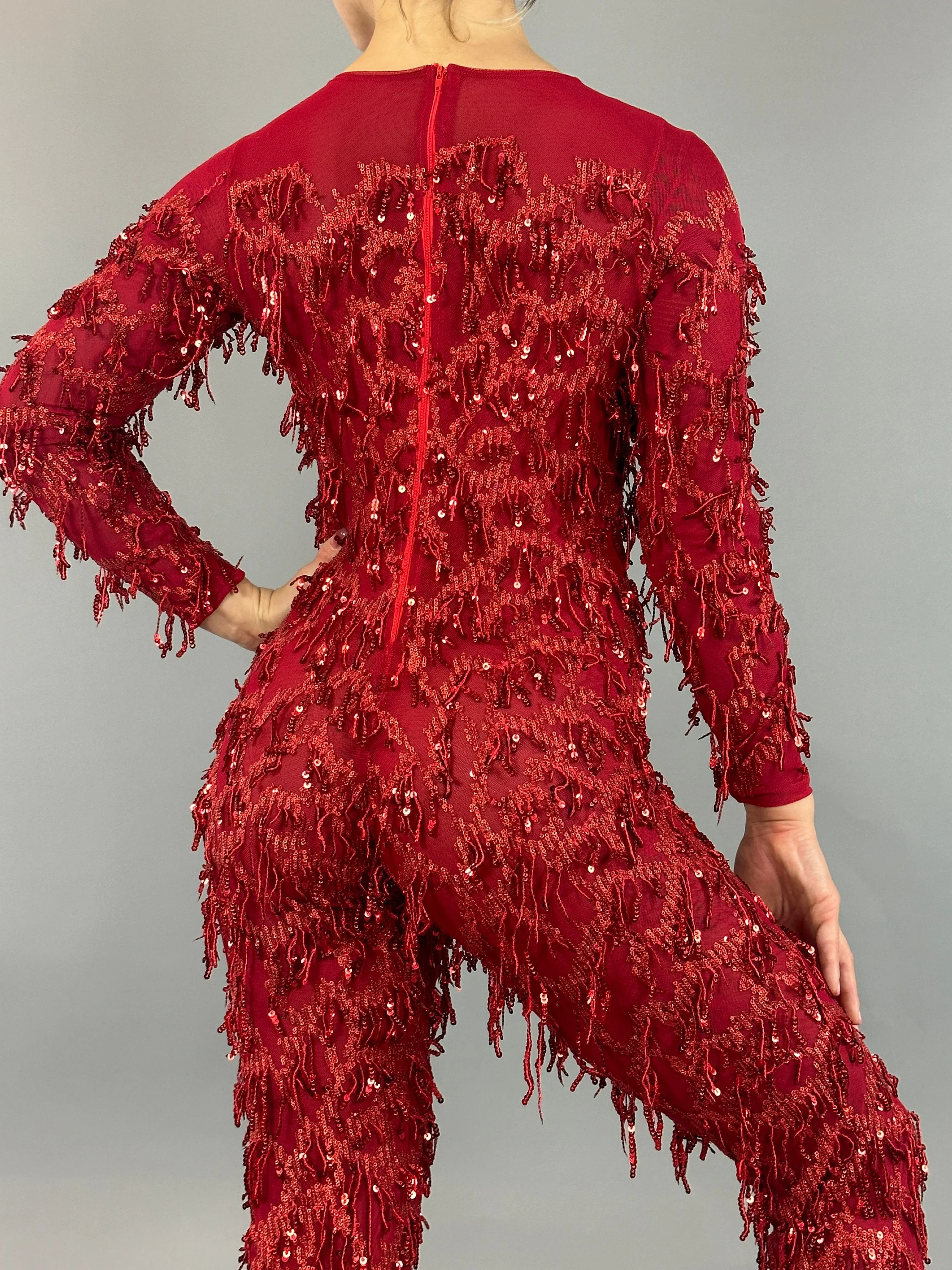 Red Cherry Jumpsuit, Scoop Neck. Full Sleeves - Image 8