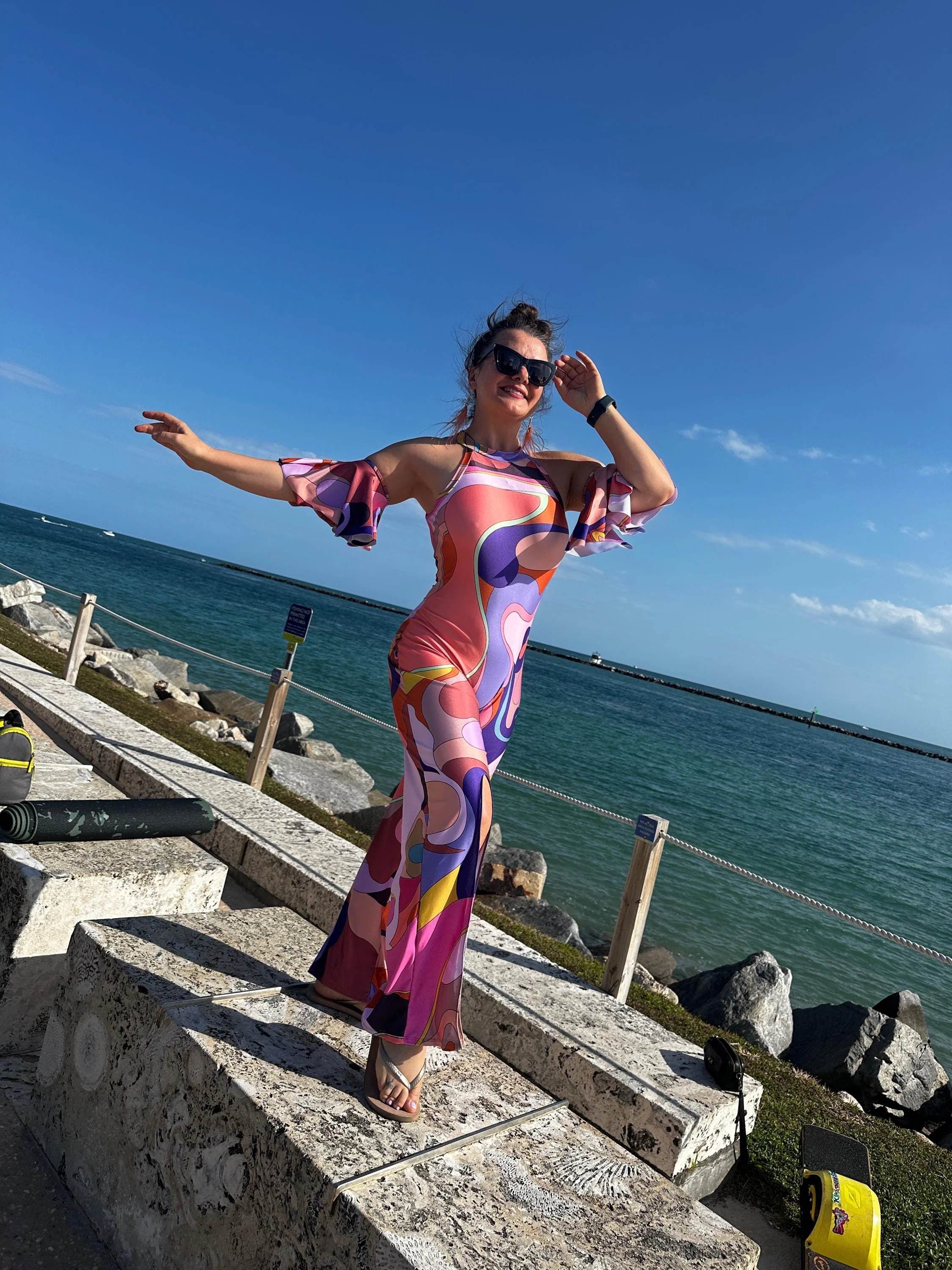Retro Spiral Geometric Jumpsuit, Halter Neck, Detachable Sleeves - Image 10