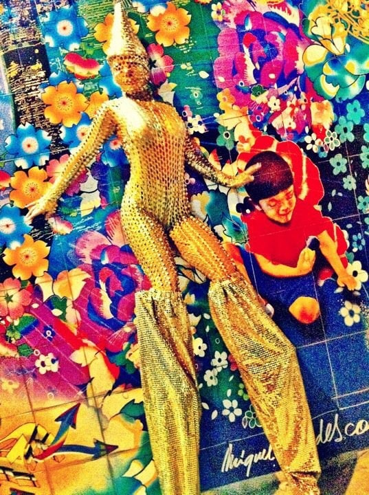 Metallic Gold Spiky Catsuit, Futuristic Robot Spandex Jumpsuit, Full Body Stretch Bodysuit with 3D Texture, Shiny Performance Wear - Image 4