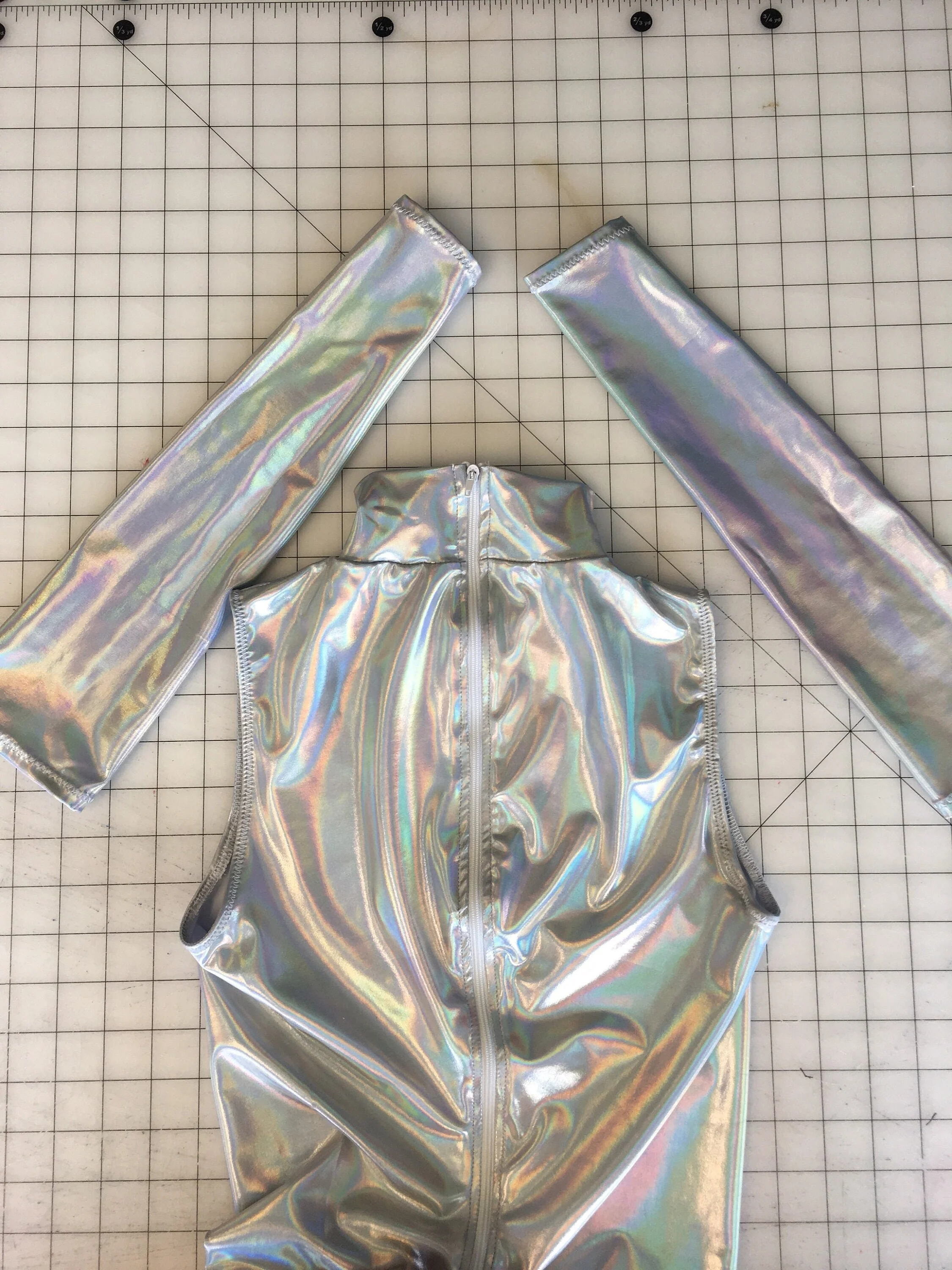 Silver Holographic Jumpsuit, Metallic Sleeveless Catsuit, Robot Costume, Futuristic Bodysuit, Spandex Unitard, Gymnastics Dancewear - Image 6