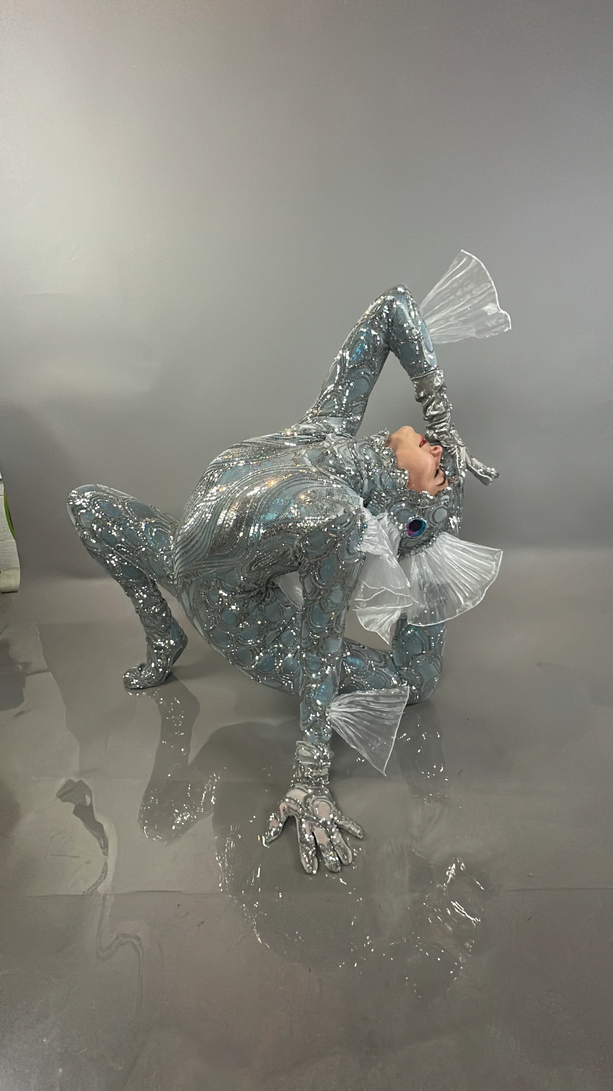 Silver Sequin Fish Costume, Sea Creature Theatrical Spandex Stage Performance Catsuit - Image 10