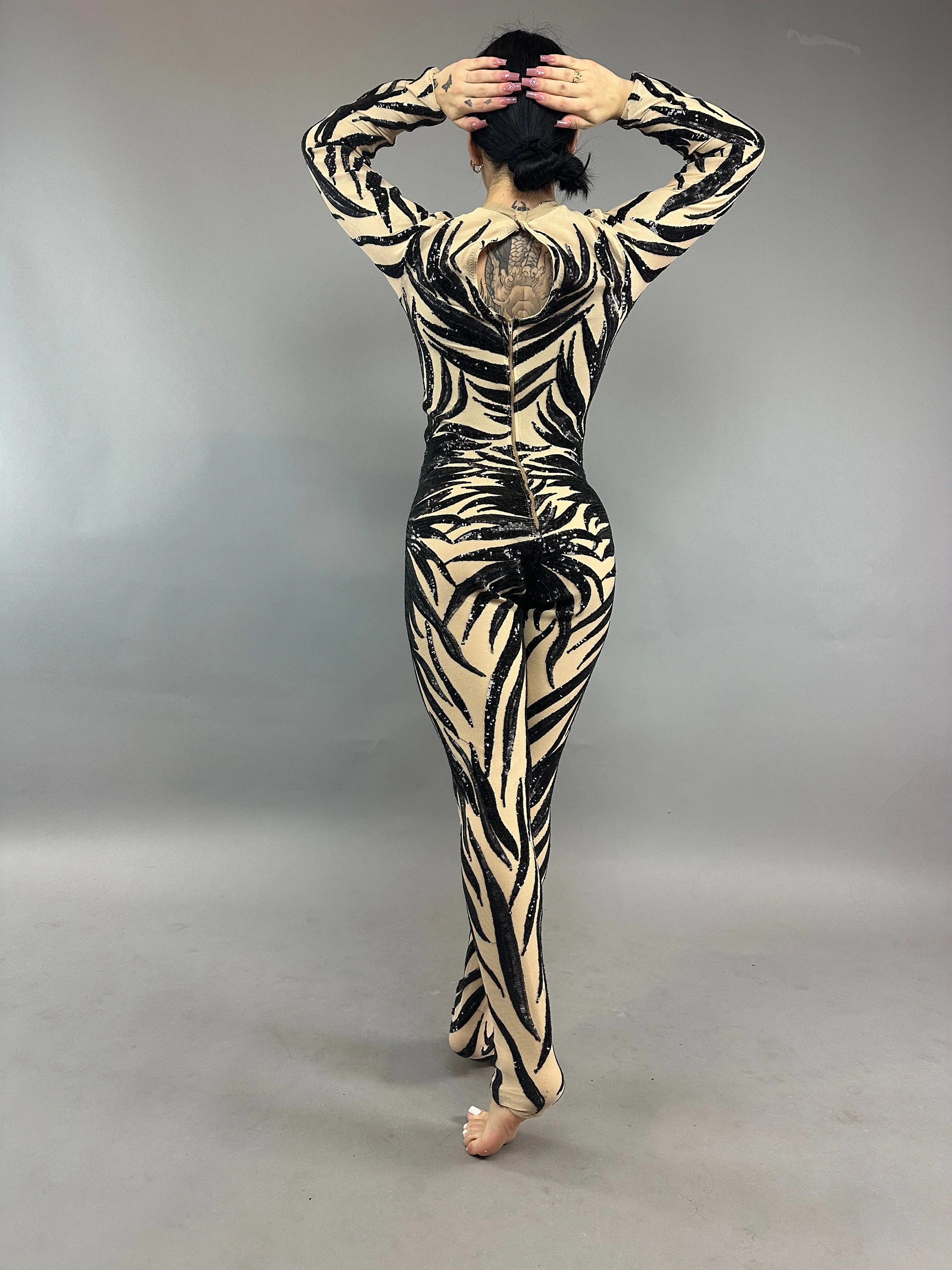 Sequin Catsuit, Phoenix Feather Pattern, Long Sleeves - Image 5