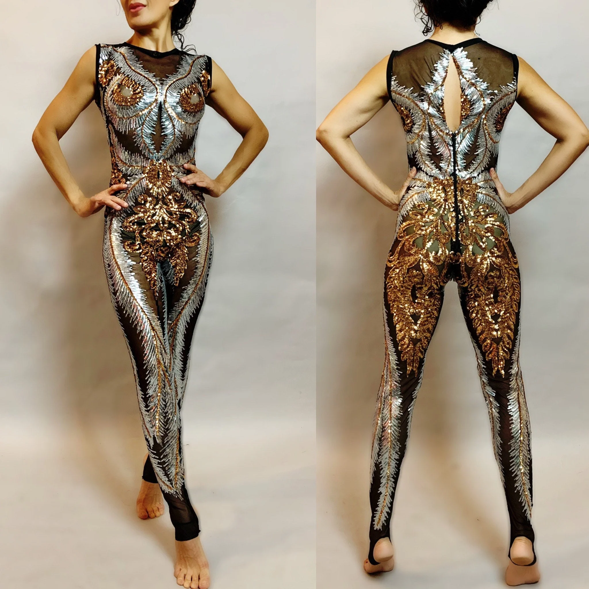 Red Sequin Catsuit with Mask, Showgirl Costume, Stage Unitard, Gymnastics - Image 10