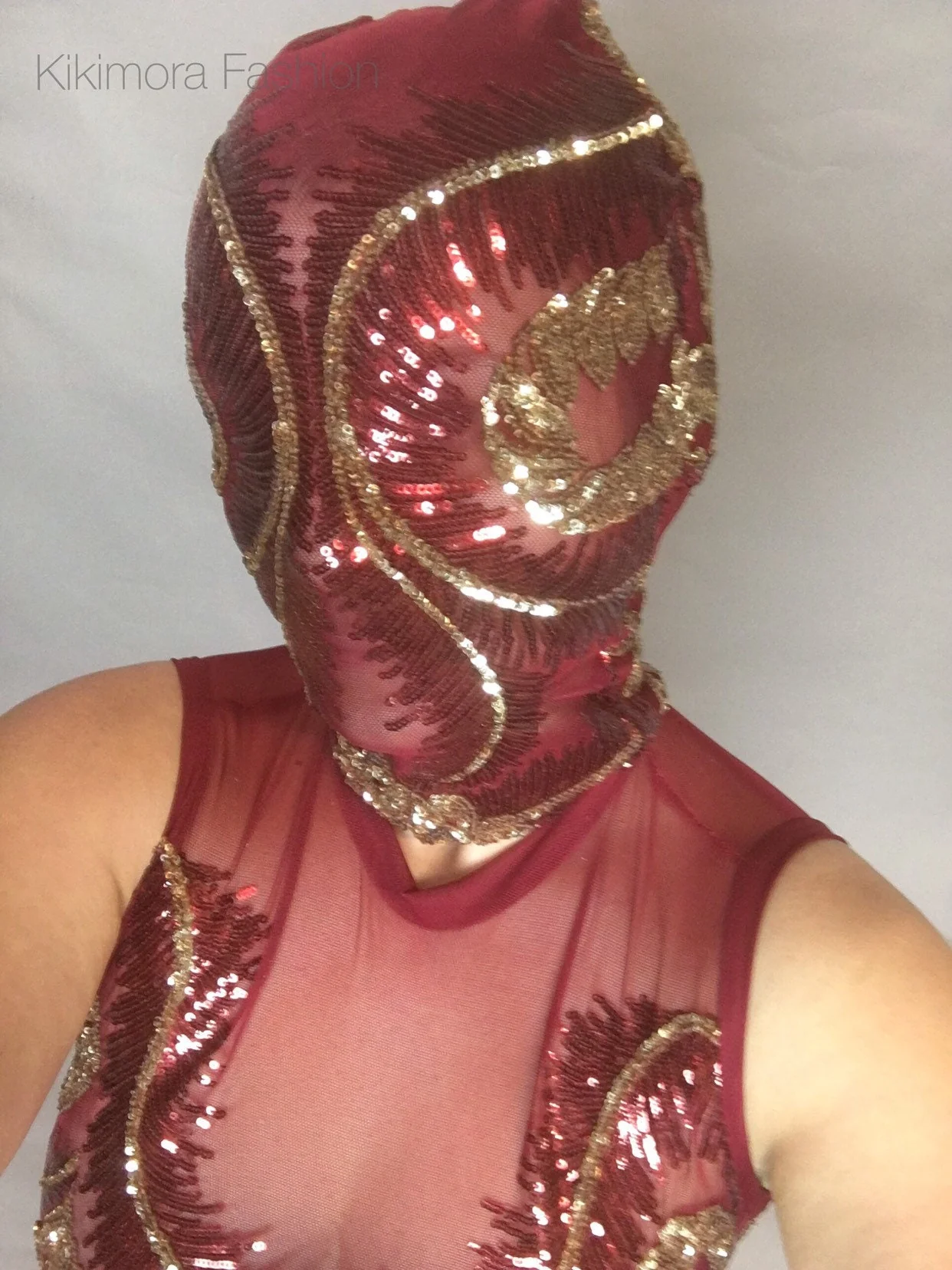 Red Sequin Catsuit with Mask, Showgirl Costume, Stage Unitard, Gymnastics - Image 6