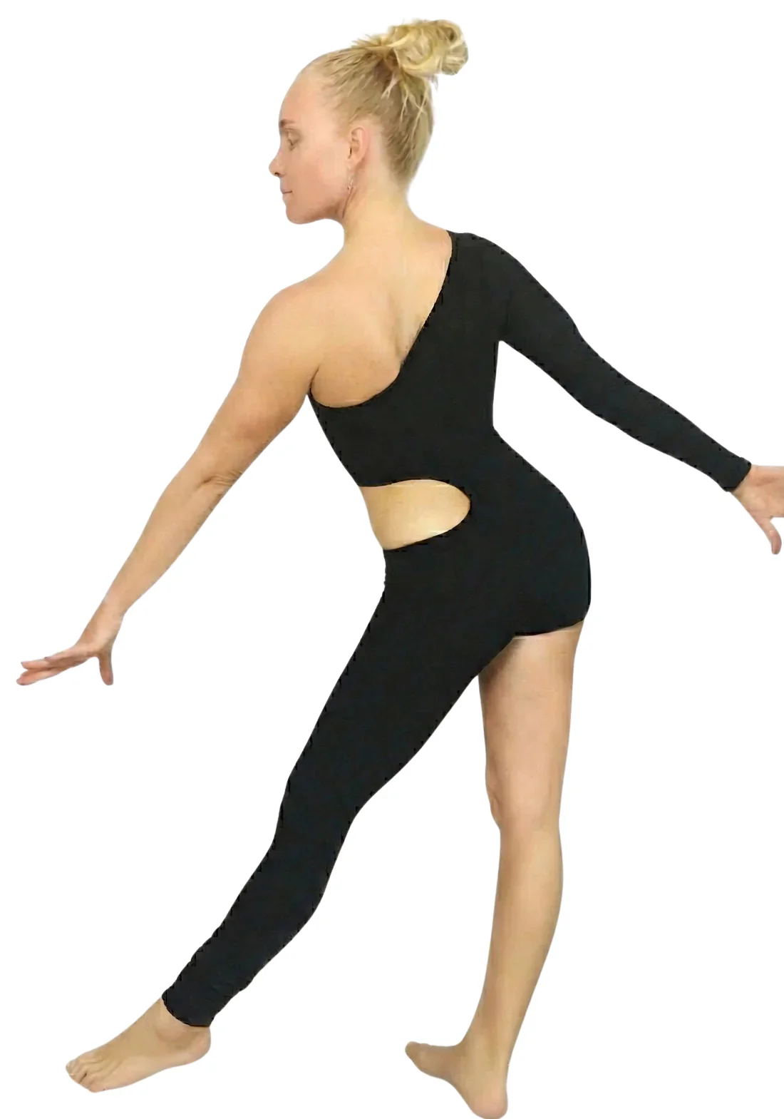 Unisex Isolated Black Catsuit, Asymmetric Design, Cut Outs - Image 11
