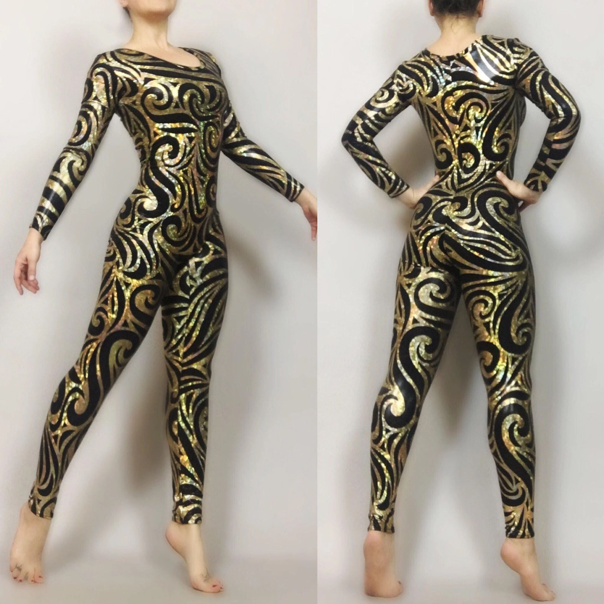 Frozen Snowflake Purple Gold Catsuit, Round Neck, Full Sleeves - Image 7