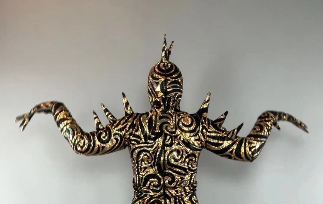 Spiky Gold and Black Catsuit, Hologram Swirl Spandex Jumpsuit, Full Body Stretch Suit, Creature Costume with Spikes - Image 9