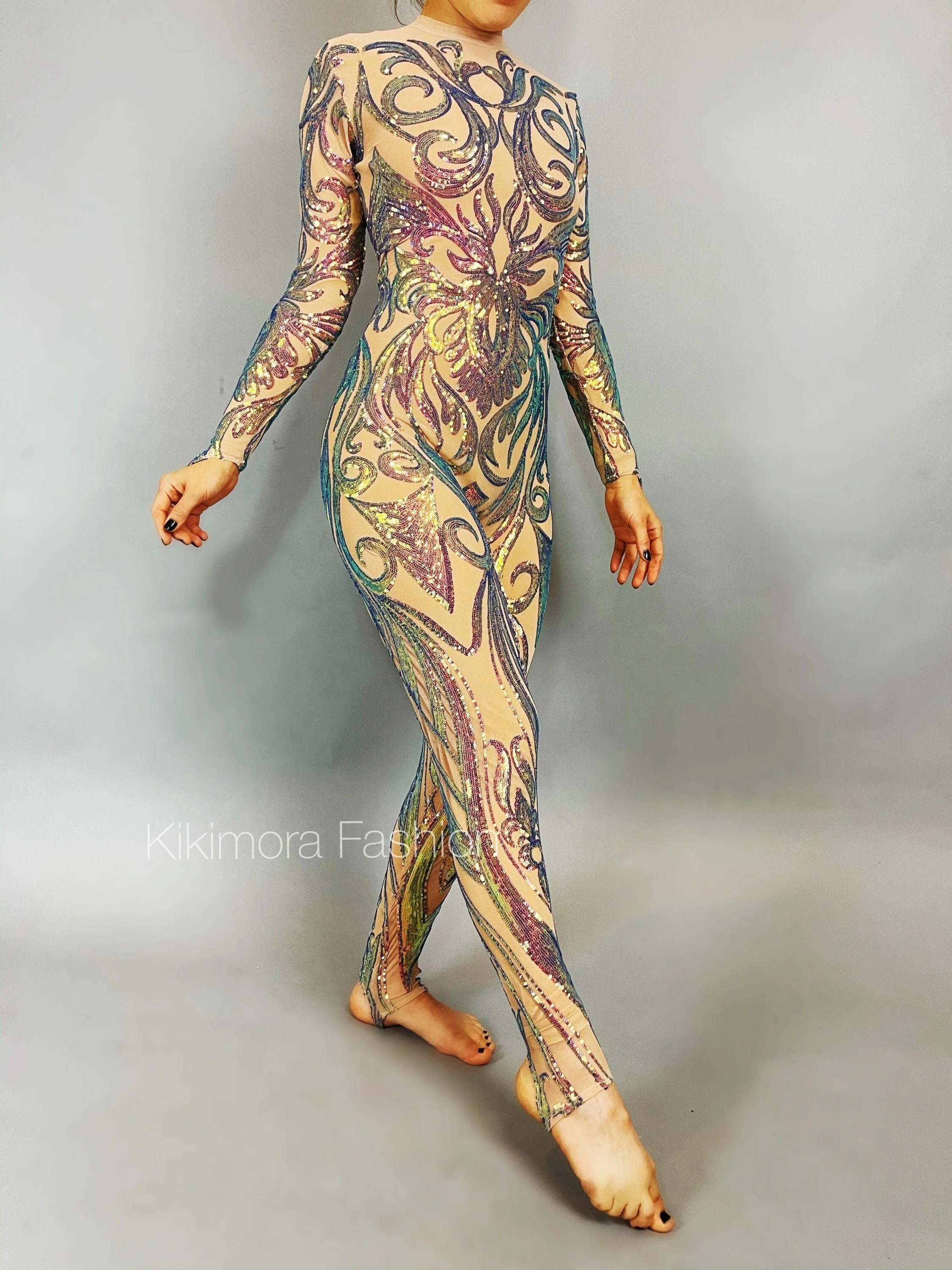 Iridescent Sequin Catsuit, Nude Illusion Bodysuit, Full Body Stretch Unitard, Exotic Dancewear, Zentai Suit Costume, Bridal Outfit - Image 8