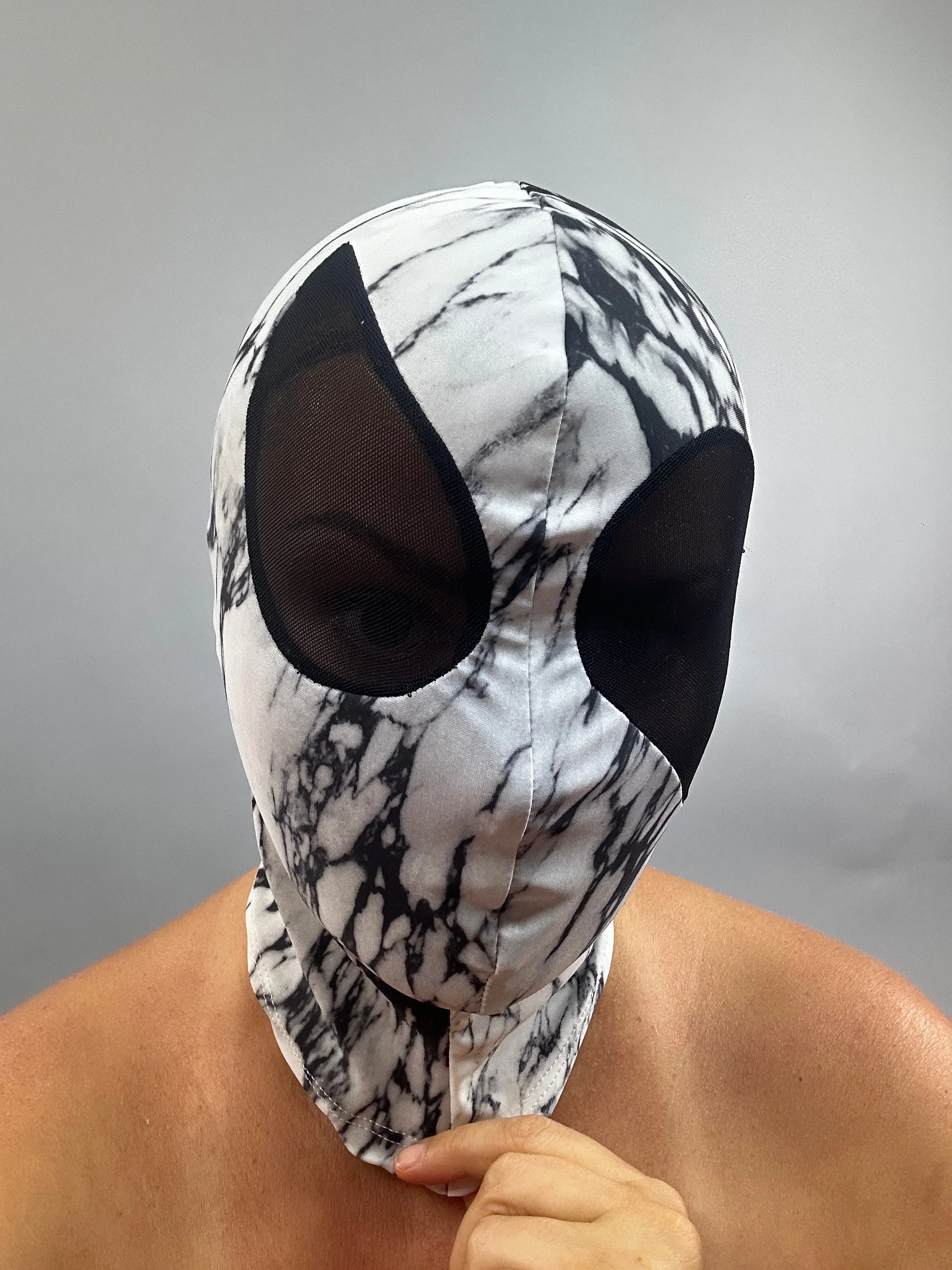Spandex Headpiece, Alien Eyes Mask, Marble Print Hood, Exotic Dance Headwear, Breathable Mesh Eyes, Halloween Costume Accessory - Image 3