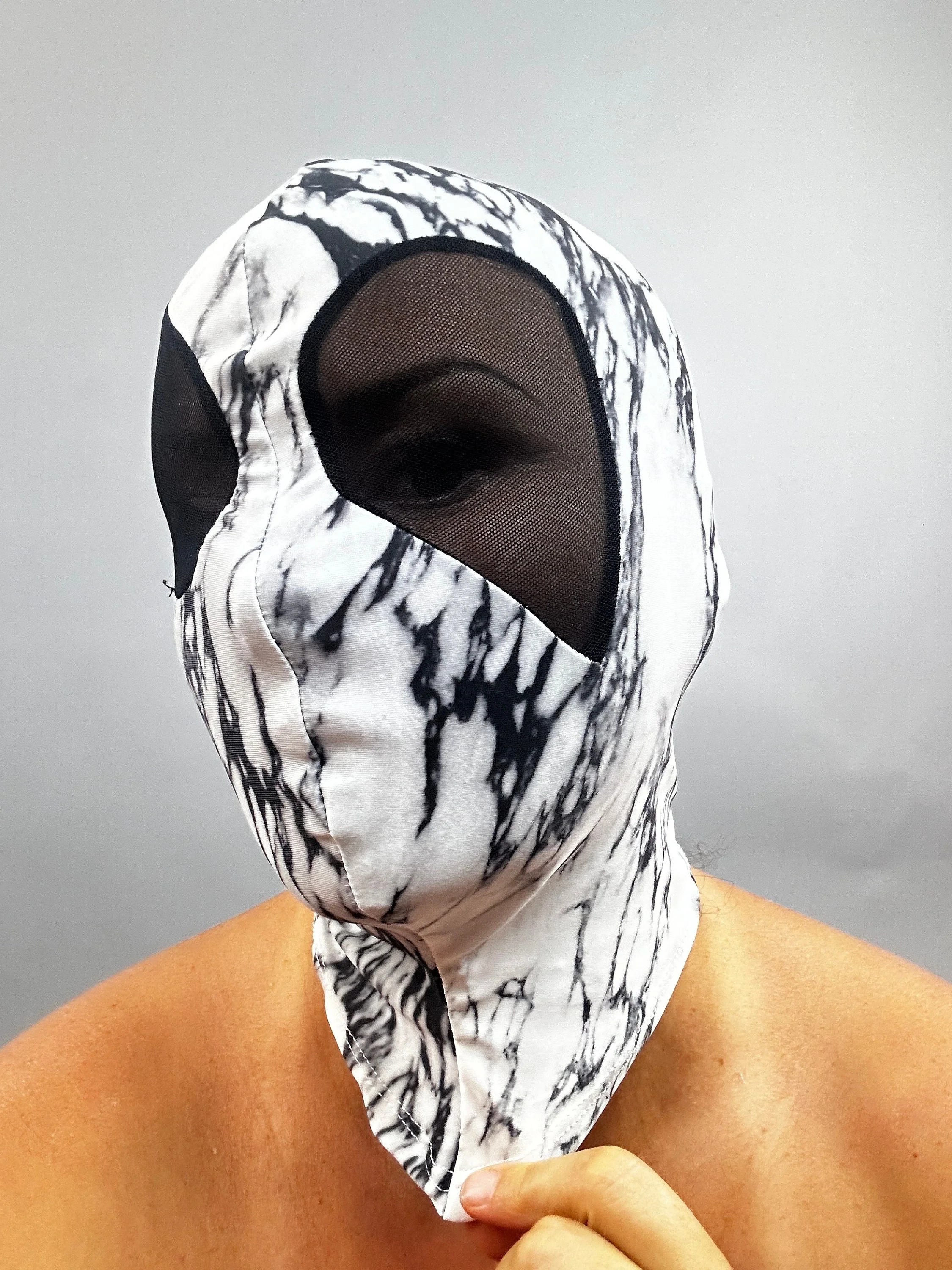 Spandex Headpiece, Alien Eyes Mask, Marble Print Hood, Exotic Dance Headwear, Breathable Mesh Eyes, Halloween Costume Accessory - Image 6