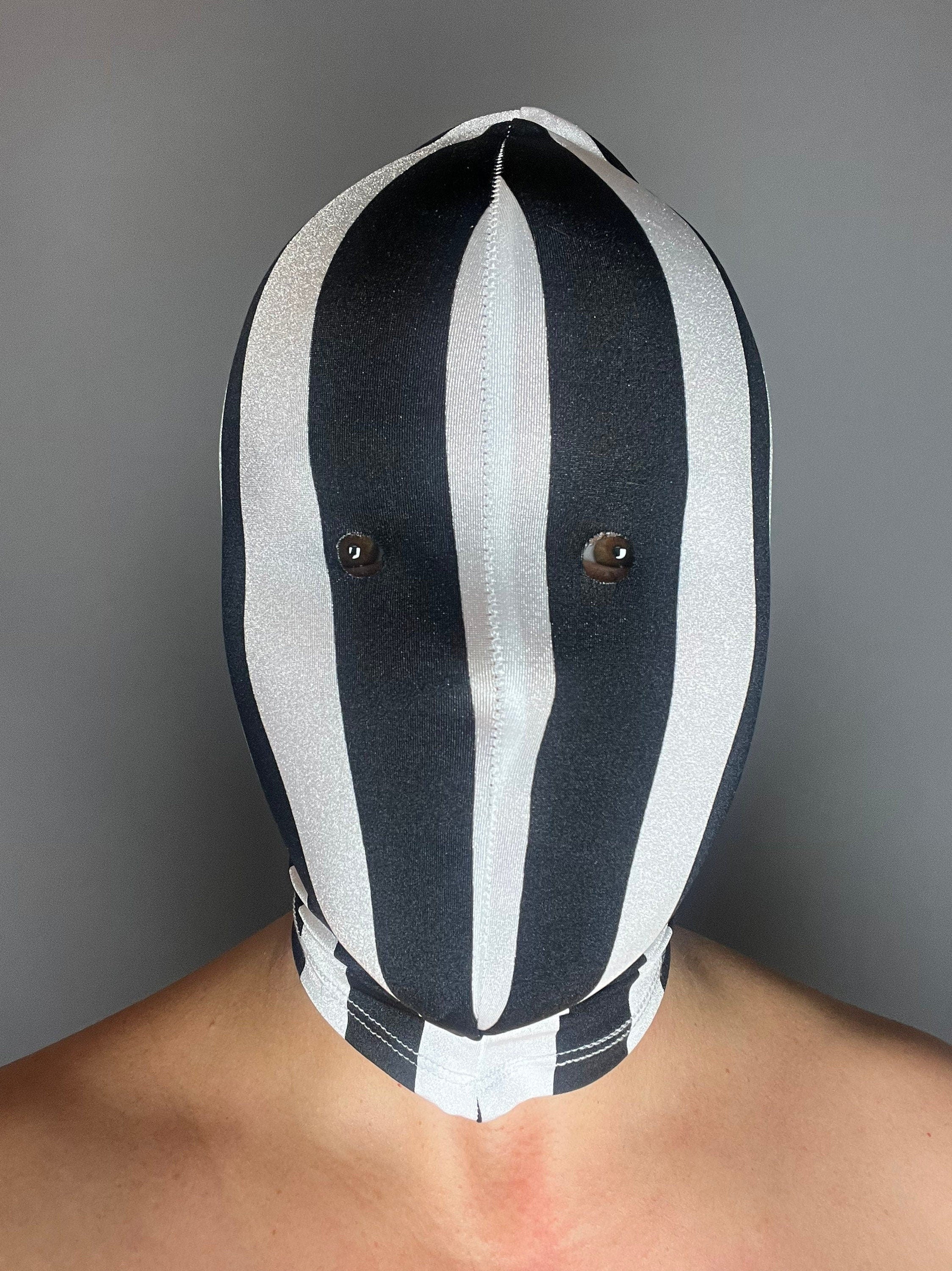 Black and White Striped Headpiece, Spandex Zentai Mask, Full Face Cover, Performance Headwear, Theatrical Costume, Alternative Balaclava - Image 10