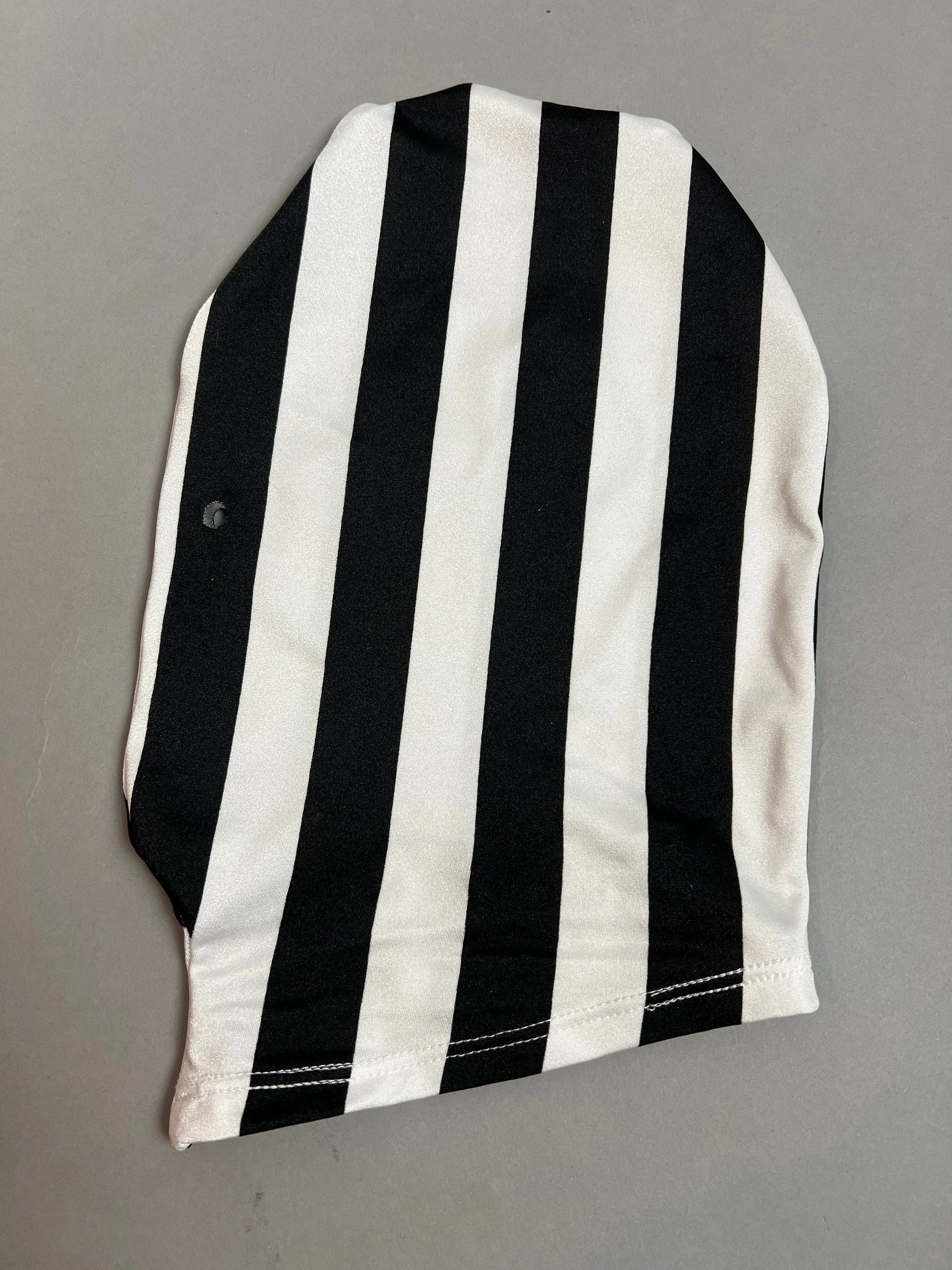 Black and White Striped Headpiece, Spandex Zentai Mask, Full Face Cover, Performance Headwear, Theatrical Costume, Alternative Balaclava - Image 3