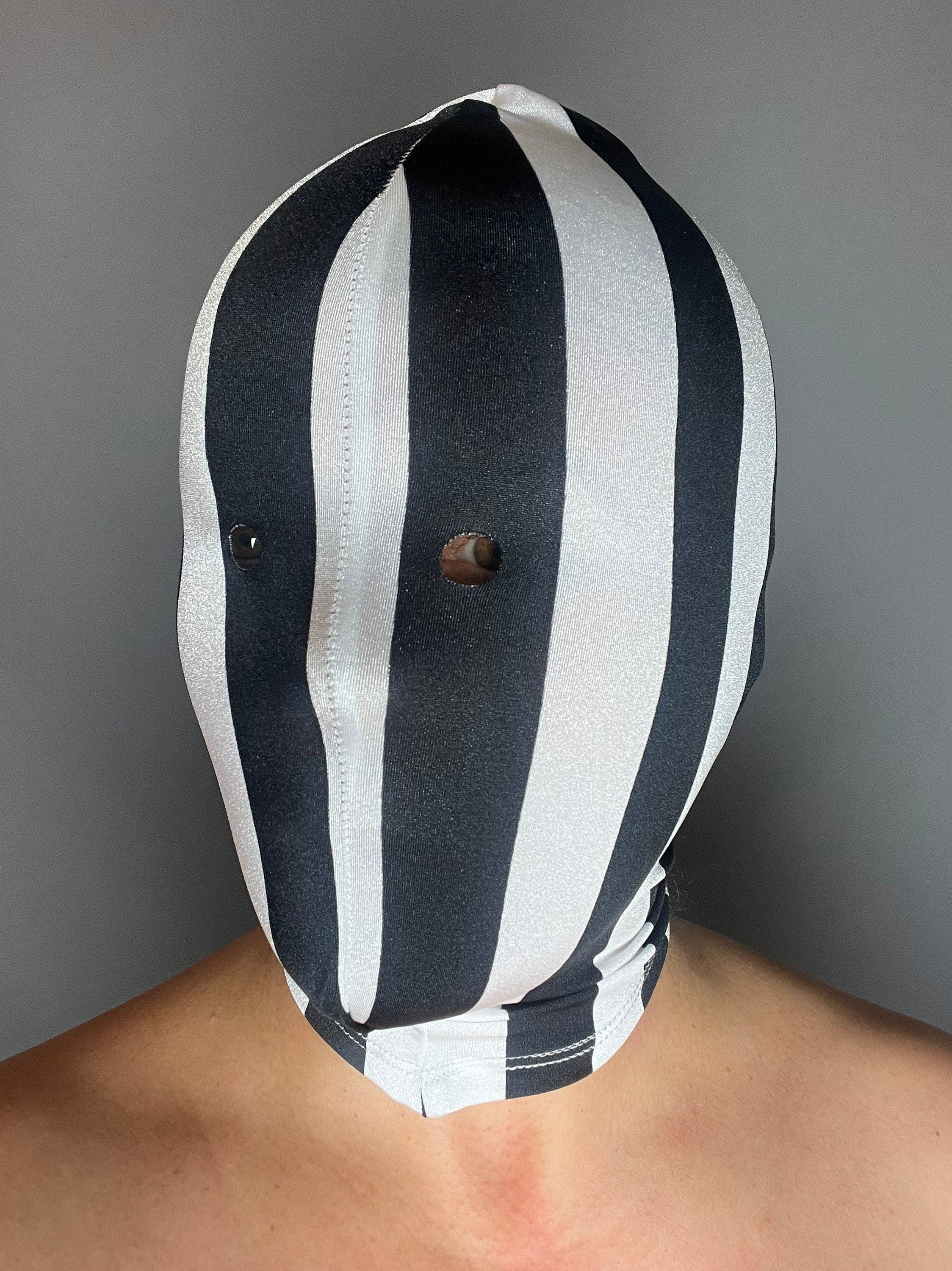 Black and White Striped Headpiece, Spandex Zentai Mask, Full Face Cover, Performance Headwear, Theatrical Costume, Alternative Balaclava - Image 5