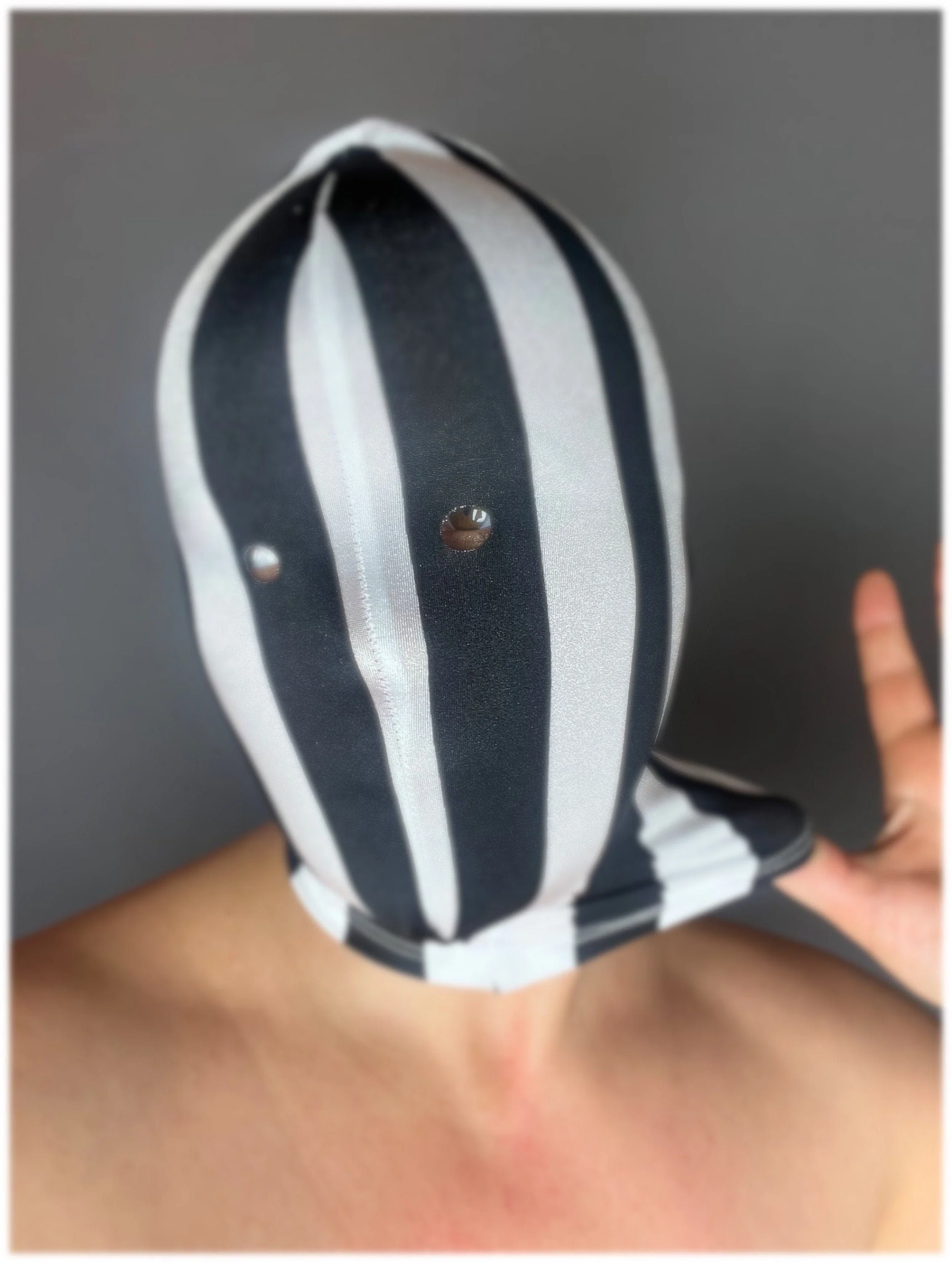 Black and White Striped Headpiece, Spandex Zentai Mask, Full Face Cover, Performance Headwear, Theatrical Costume, Alternative Balaclava - Image 7