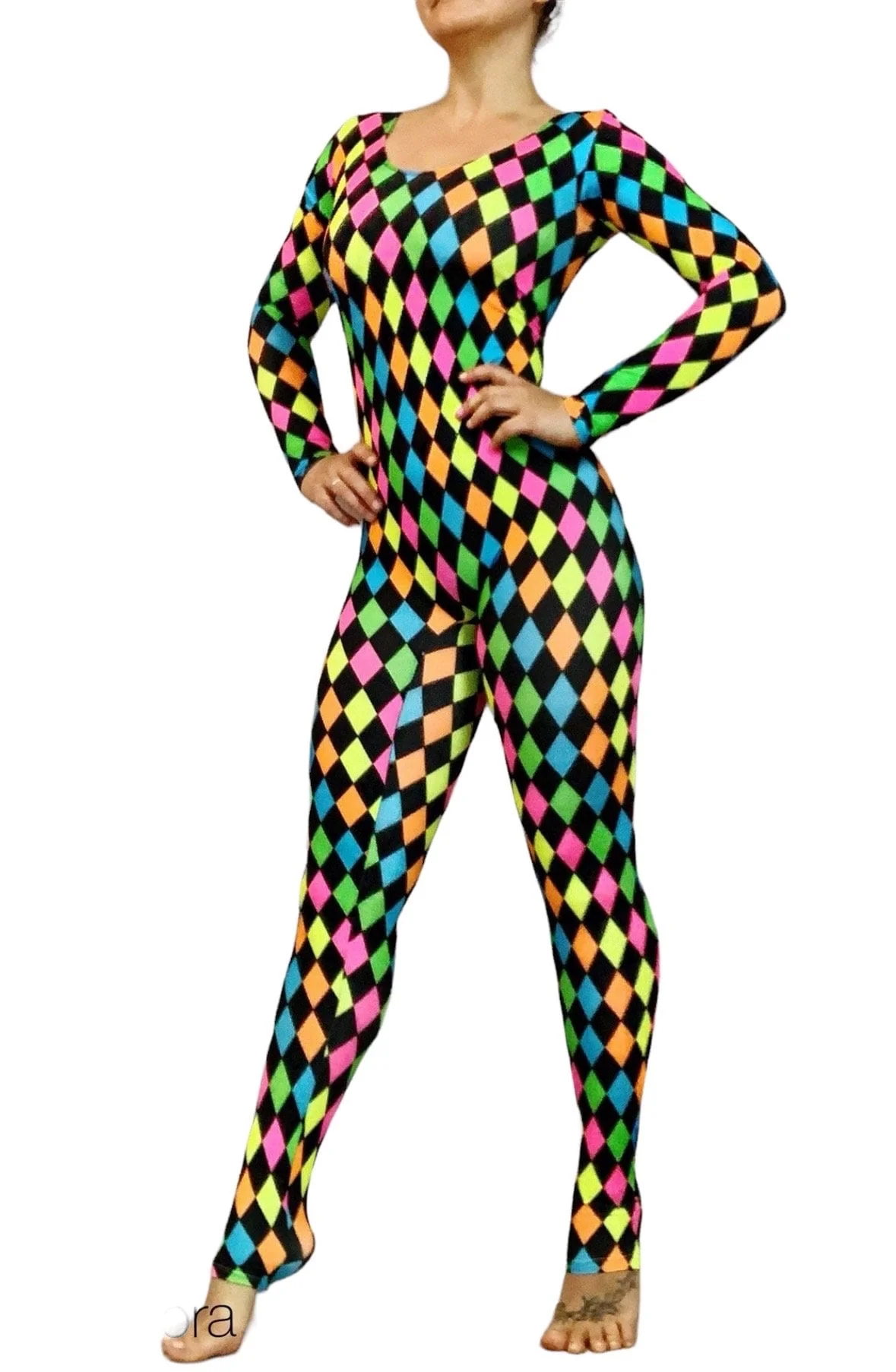 Colorful Harlequin Jumpsuit, Long Sleeve Catsuit, Multicolored Spandex Unitard, Gymnastics Leotard, Exotic Dancewear, Sports Wear