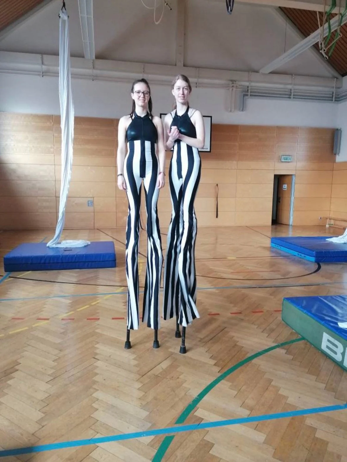 Stilts Costume Jumpsuit, Black and White Stripe Legs, Hologram Halter Top, Circus Performer Stilt Walker Outfit, Custom Inseam - Image 6