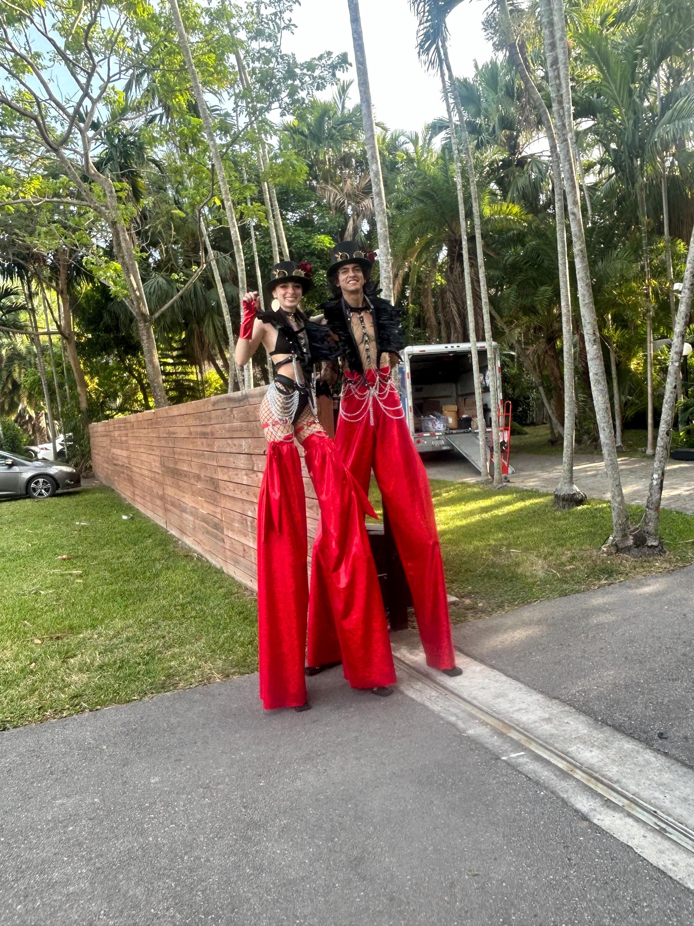 Red Shiny Stilt Covers with Wide Flared Leg, Custom Inseam Stretch Spandex Performance Trousers for Festivals - Image 4