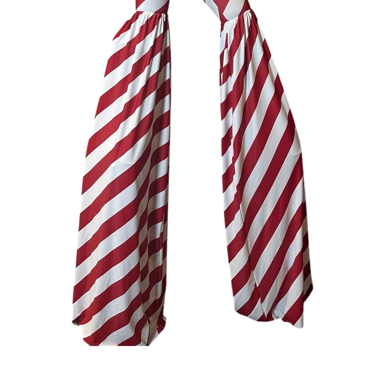 Red and White Striped Candy Cane Stilt Covers, Wide Leg Performance Spandex Trousers with Flared Silhouette - Image 8