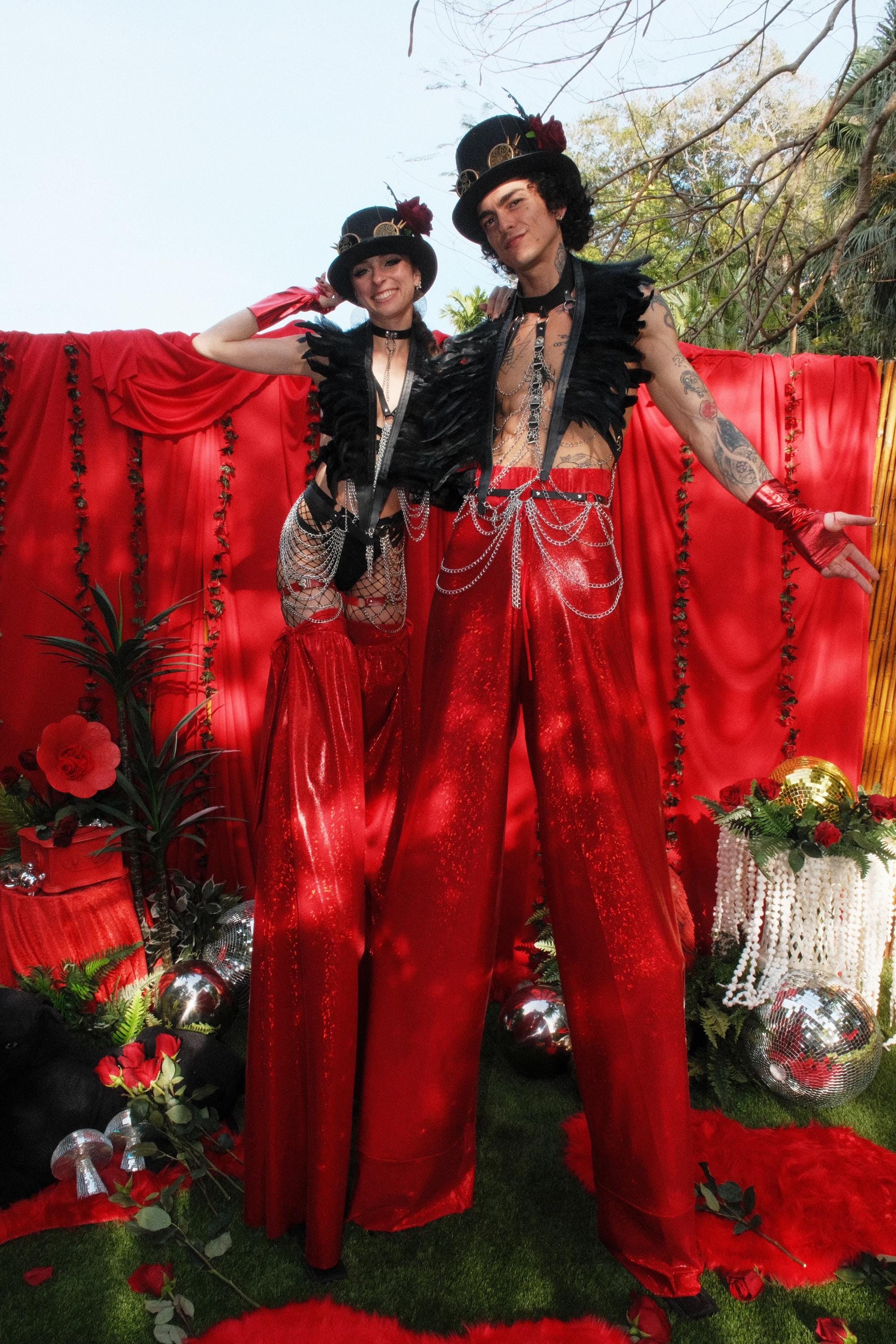 Red Sequin Stilt Pants, Wide Leg Performance Trousers, Full Length Sparkle Fabric, Custom Inseam Stage Wear, 4 Way Stretch - Image 4