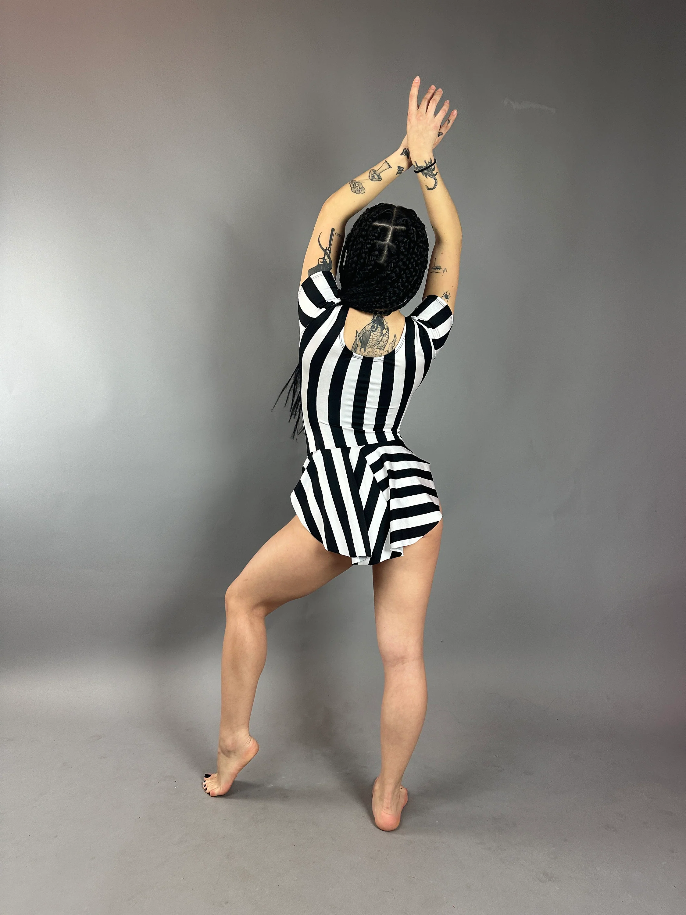 Striped Leotard With Skirt, Exotic Dance Wear, Black and White Bodysuit, Aerialist Costume, Gymnastics Leotard, Fire Performer Outfit - Image 4