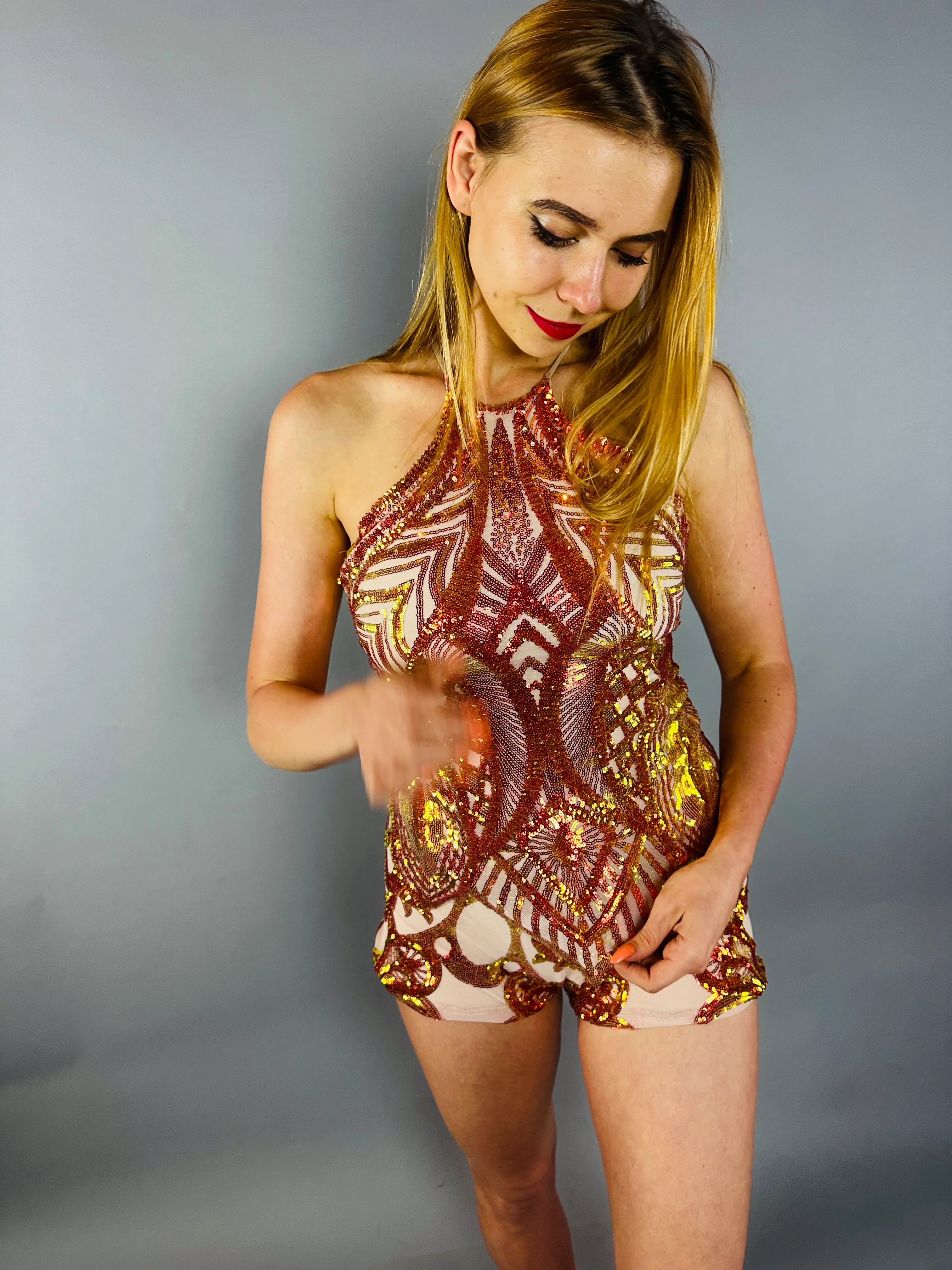 Sunset Sequin Backless Halter Top and Dance Shorts Set, Festival Wear - Image 7
