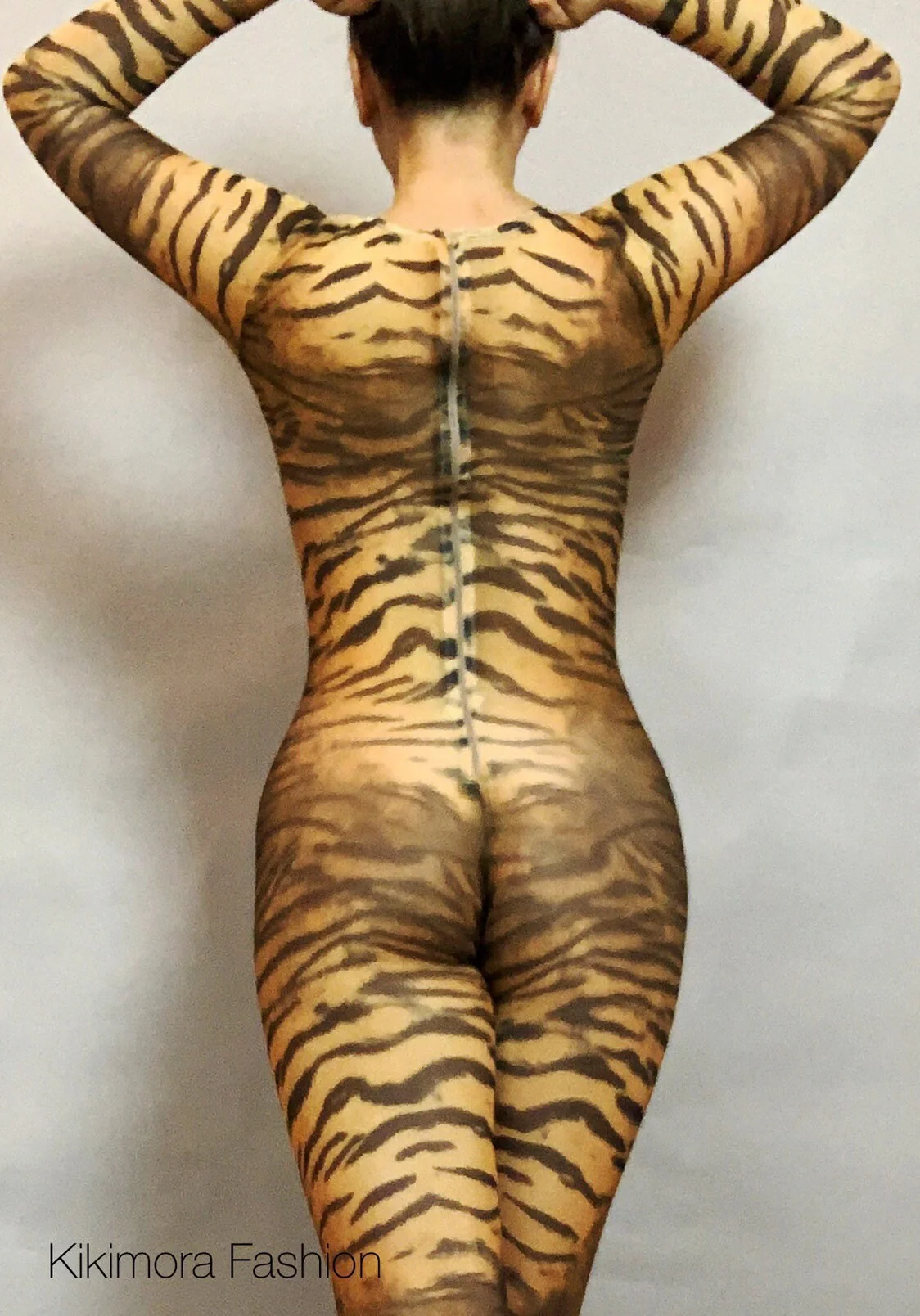 Tiger Print Sheer Catsuit, Power Mesh Bodysuit, Full Sleeves - Image 11