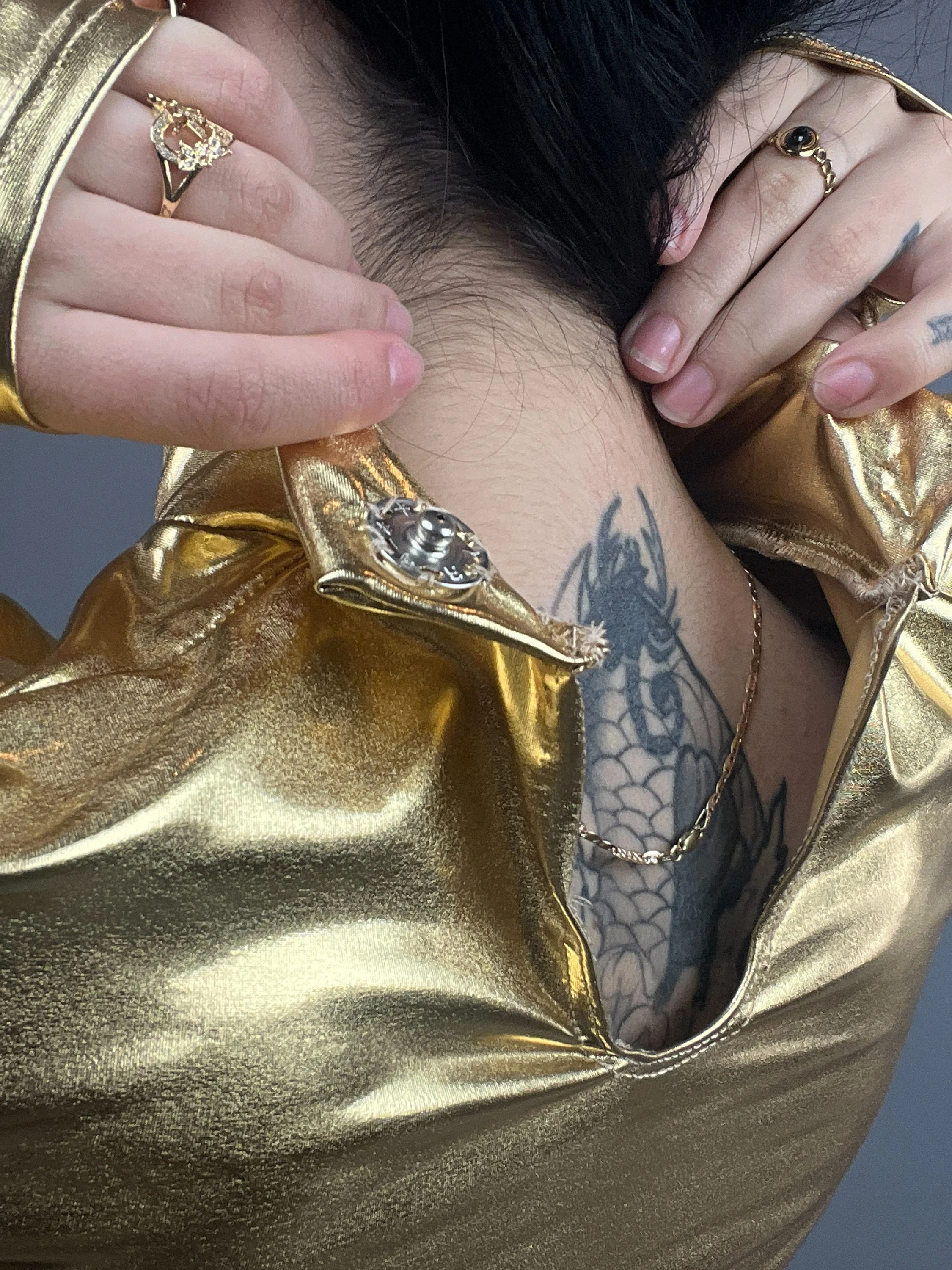 Gold Spiky Shrug, Futuristic Arm Sleeves, Upcycled Spandex Crop Top, Exotic Dance Wear, Festival Fashion, Spike Costume, Gold Bolero - Image 8