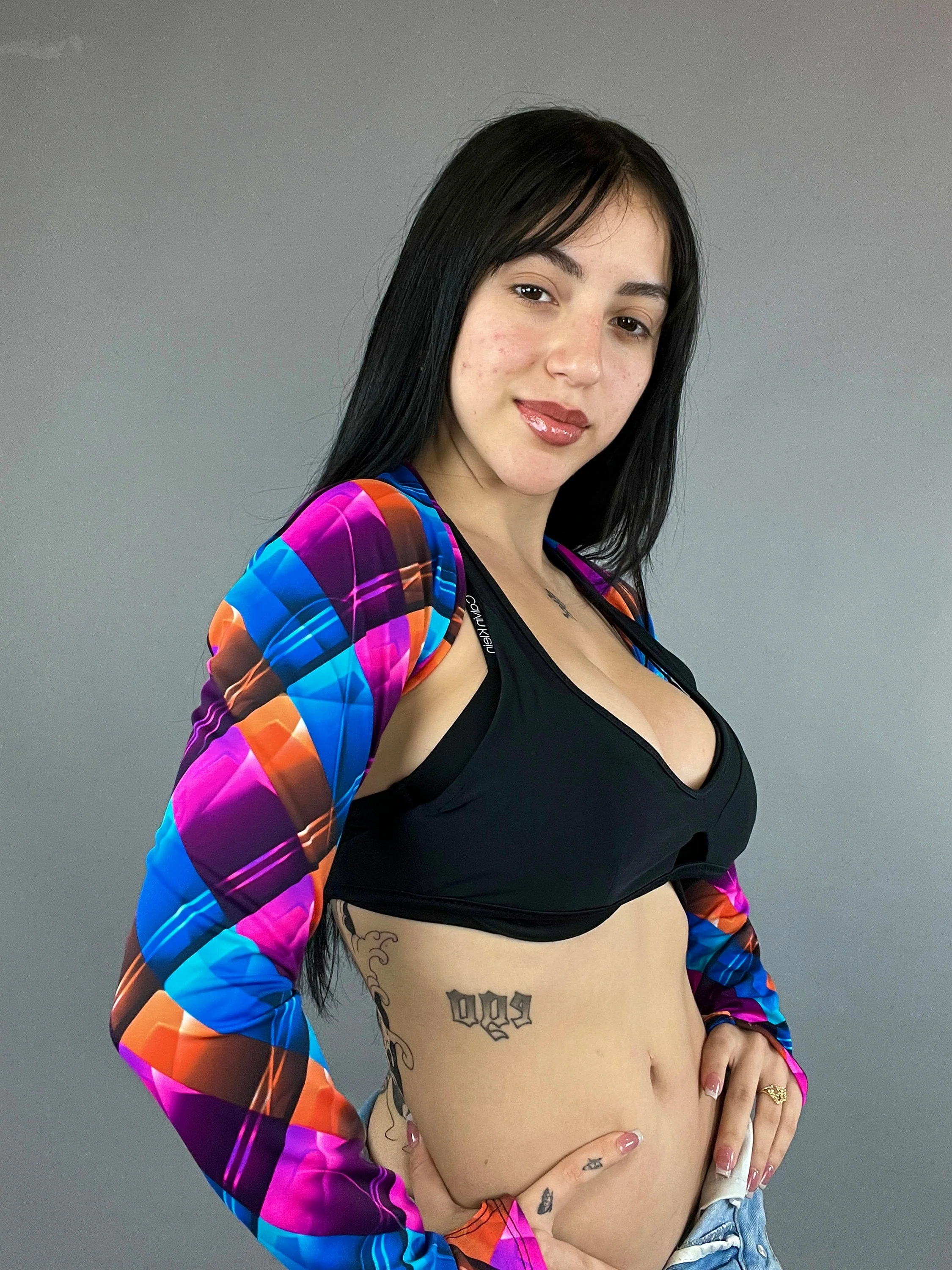 Geometric Print Shrug, Upcycled Spandex Bolero, Futuristic Arm Sleeves, Festival Fashion Top, Rave Outfit, Custom Crop Top - Image 8