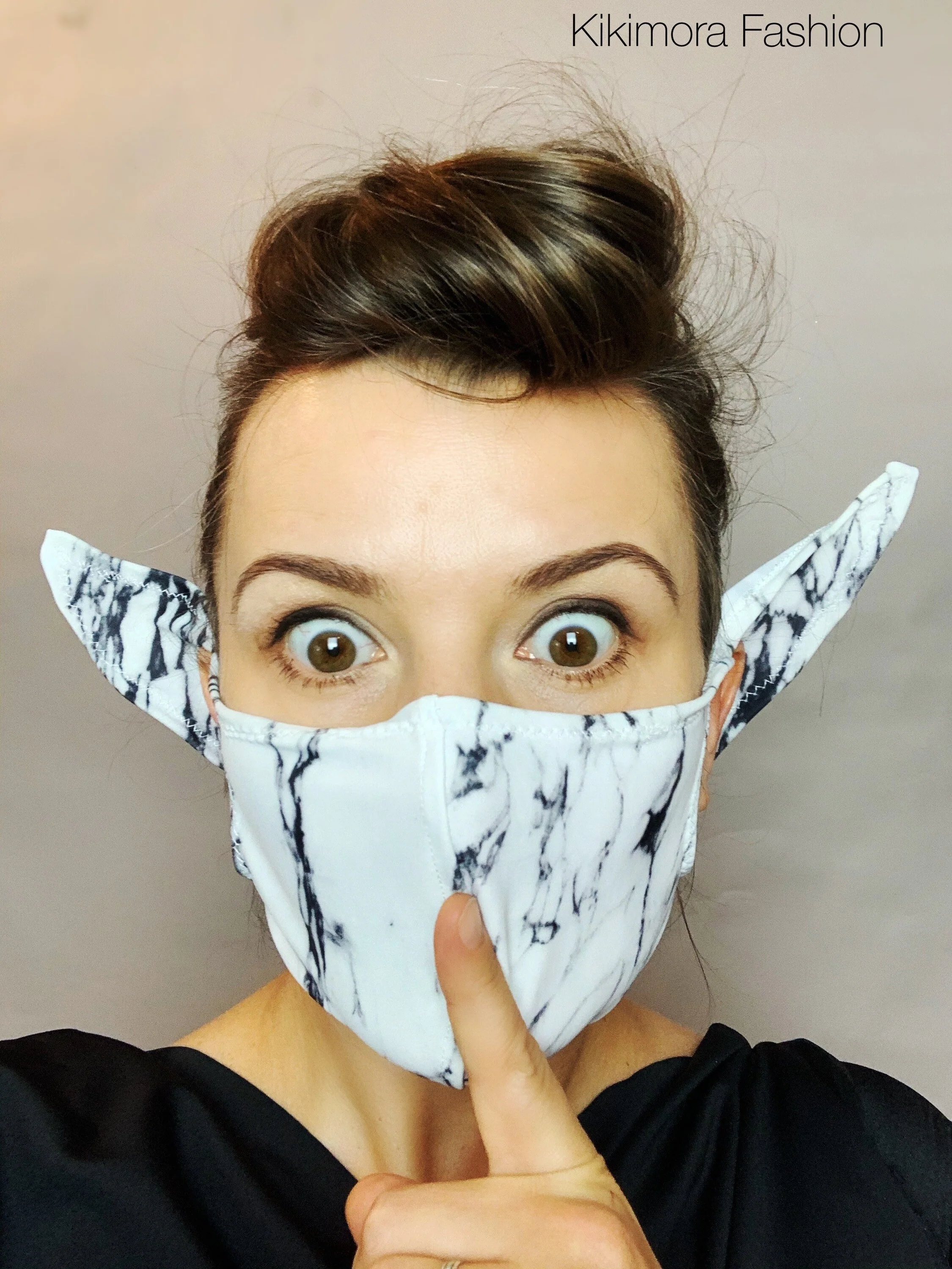 White Marble Elf Ears Mask, Reusable Face Covering, Fantasy Cosplay Accessory, Alien Costume Mask, Pointed Ear Mask, Stone Print Mask - Image 3