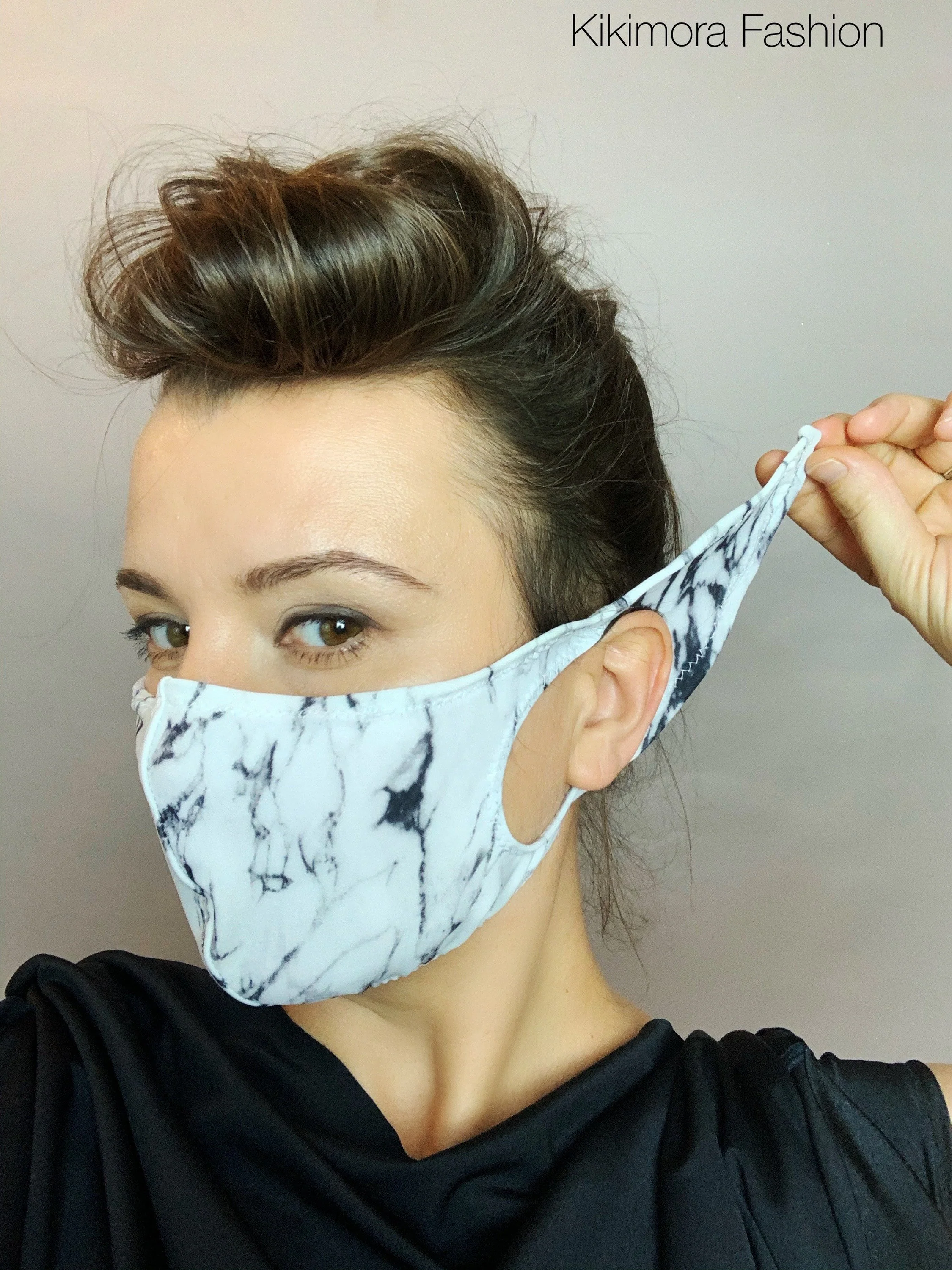 White Marble Elf Ears Mask, Reusable Face Covering, Fantasy Cosplay Accessory, Alien Costume Mask, Pointed Ear Mask, Stone Print Mask - Image 4