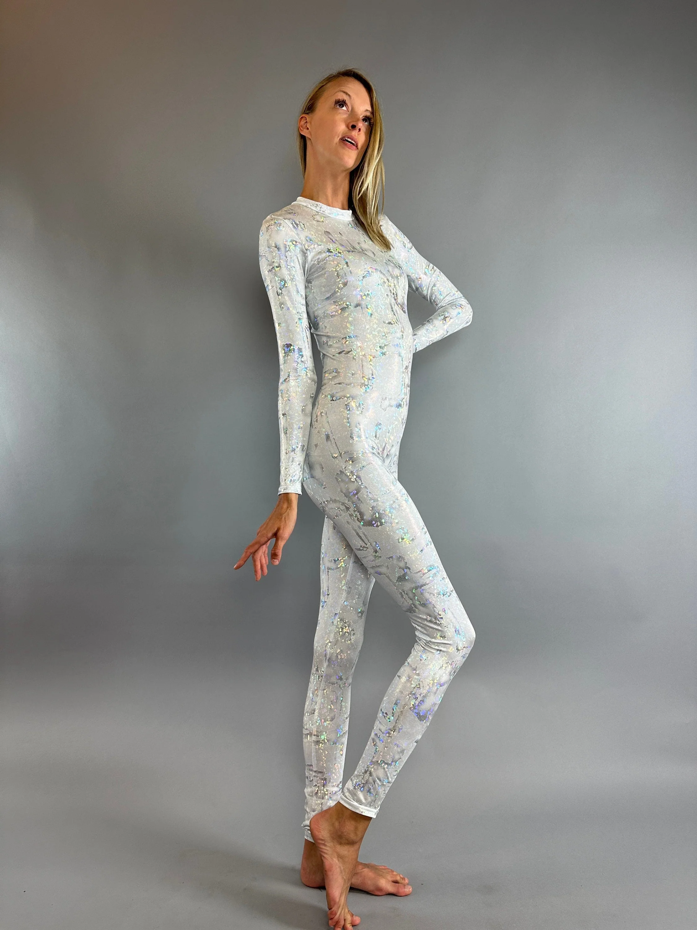 White Sparkle Catsuit, Crew Neck, Full Sleeves - Image 4