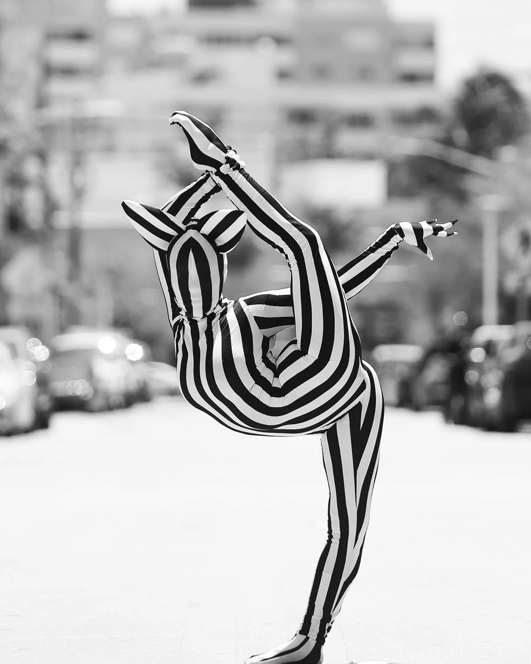 Zentai Headpiece, Cat Ears Spandex Face Mask, Striped Circus Costume - Image 4
